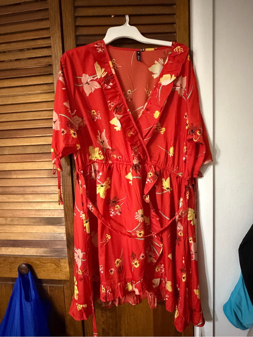 ASOS Red Floral Wrap Mini Dress with Yellow Accents